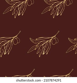 Seamless pattern with golden olive branches.