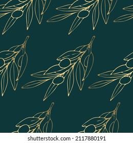 Seamless pattern with golden olive branches.