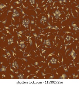 Seamless pattern with golden ornament. Chocolate theme