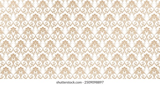 Seamless Pattern golden ornament damask style isolated white background for wallpaper the bedroom, patterned fills, webs pages, surface textures, book covers, fabrics printing, textiles tiles interior