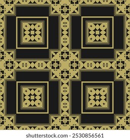 Seamless pattern with golden ornament on black background. Version 2. Vector illustration