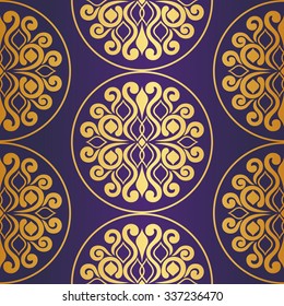 seamless pattern. Golden ornament on a purple background.vector illustration