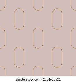 Seamless pattern with golden ovals on light pink background. Vector illustration. Art deco style. Fabric print.