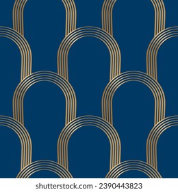 Seamless pattern with golden ovals on blue background. Luxury print. Interior seamless pattern. Vector print