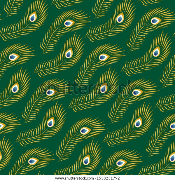 Seamless Pattern Golden Peacock Feathers Stock Vector Royalty Free 1538231792 3249