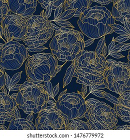 Seamless pattern of golden peonies, vector