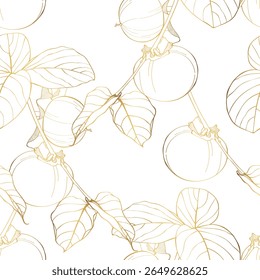 Naadloze patroon van gouden persimmon fruit hand getrokken elementen botanische illustratie.