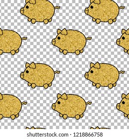 Seamless pattern with golden pigs.