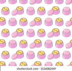 Seamless pattern  golden and pink cosmetic eye patch. Cosmetic product for skin. Hydrogel patches under the eyes. Сollagen mask. Korean cosmetics. Facial skin care. Beauty product for eye care.