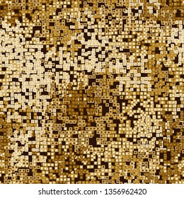 Seamless pattern. Golden pixel camouflage. Amber and gold hues. Editable.