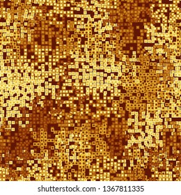 Seamless pattern. Golden pixel camouflage. Amber and gold hues. Editable.