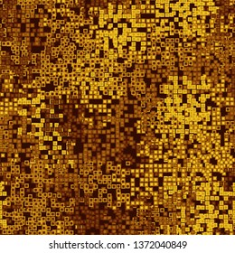 Seamless pattern. Golden pixel camouflage. Amber and gold hues. Editable.