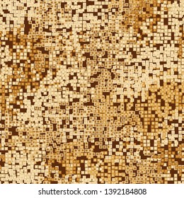 Seamless pattern. Golden pixel camouflage. Amber and gold hues. Editable.