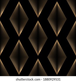 Seamless pattern with golden rhombus on black background. Vintage print.