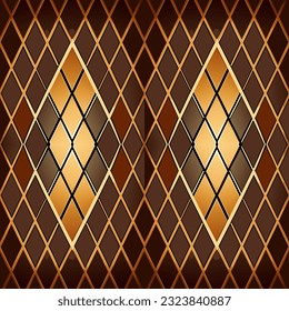 Seamless pattern of golden rhombuses on a brown background