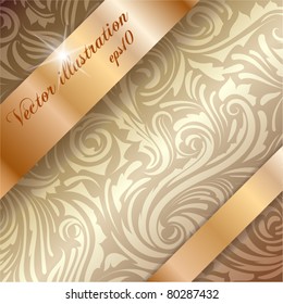 Seamless pattern with golden ribbons over it with copyspace