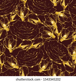 Seamless pattern with golden roses, vector illustration.