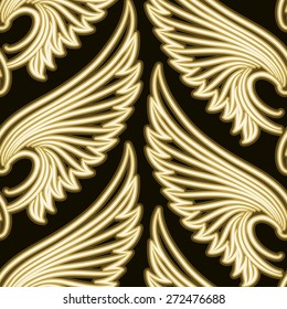 Seamless pattern with golden shiny wings. No gradient used.