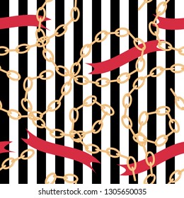 Seamless pattern with golden silver  chain, rope, jewerly, sparkles, pearls for fabric design