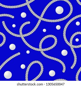 Seamless pattern with golden silver  chain, rope, jewerly, sparkles, pearls for fabric design
