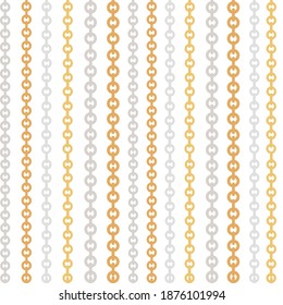 Seamless pattern golden and silver chain jewelry accessory flat vector illustration on white background