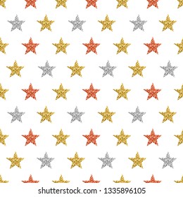 Seamless pattern with golden and silver glittering stars. Gold Seamless pattern. Repeatable design. Can be used for fabric, scrap booking, wallpaper, web background, invitation, poster, vector