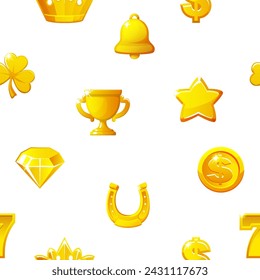 Seamless pattern with Golden slot icons on a white background