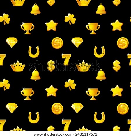 Seamless pattern with Golden slot icons on a black background