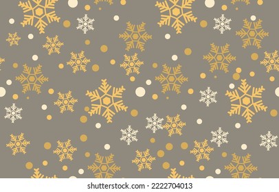 Seamless pattern with golden snowflakes. For Christmas and New Year gift wrapping paper. vector illustration falling snow