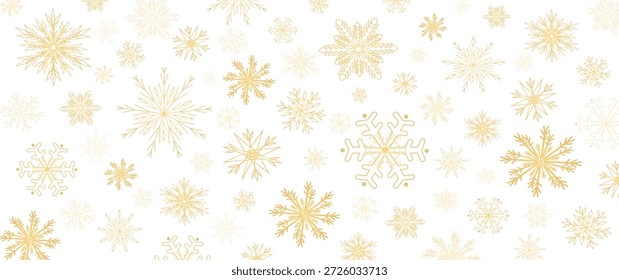 Seamless pattern of golden snowflakes for Christmas theme. Christmas snowflakes. Vector