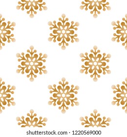 Seamless pattern with golden snowflakes and on a white background
