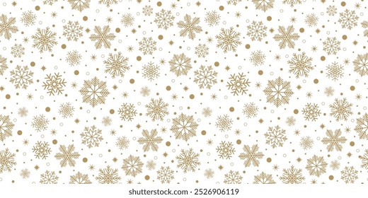 Seamless pattern with golden snowflakes on white background. Winter holiday vector illustration.