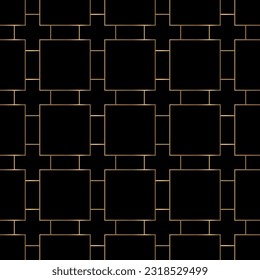 Seamless pattern with golden squares on black background. Vector background.Geometric print
