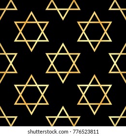 Seamless pattern with golden star of David traditional Jewish symbol for your design
