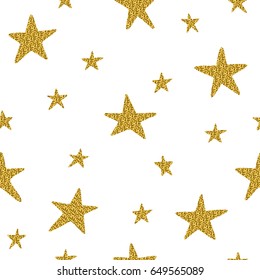 Seamless pattern with golden stars isolated on a white background. It can be used for printing on fabric, wallpaper, wrapping