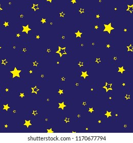 Seamless pattern with golden stars on dark blue background. Vector illustration