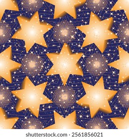 Seamless pattern with golden stars on dark background