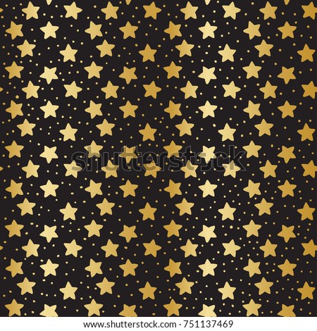 Seamless pattern with golden stars on black bacground