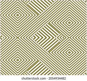 Seamless pattern with golden stripes lines.Optical illusion effect. Geometric tile in op art. Futuristic and vibrant design, Illusive vector monochrome background.