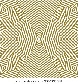 Patrón sin brillo con líneas de rayas doradas. Efecto de ilusión óptica. Baldosa geométrica en el arte de la operación. Diseño futurista y vibrante, fondo monocromo vectorial ilustrativo.