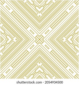 Seamless pattern with golden stripes lines.Optical illusion effect. Geometric tile in op art. Futuristic and vibrant design, Illusive vector monochrome background.