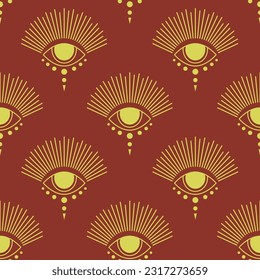 Seamless pattern with golden style all-seeing eye print. Aesthetic esoteric bohemian artwork