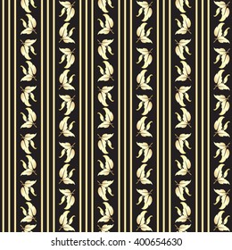 seamless pattern with golden tea leaves and vertical stripes