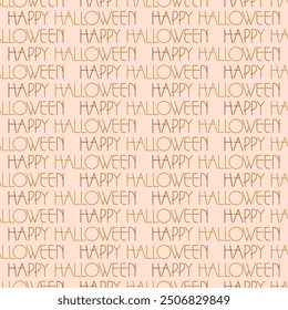 Seamless pattern with golden text Happy Halloween on white background.