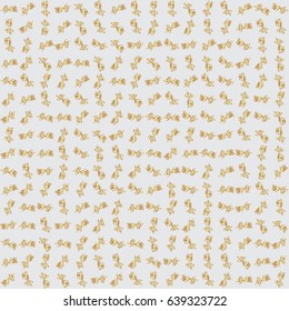 Seamless pattern of golden textured curls. Openwork weaving delicate, golden background. Oriental style arabesques on a gray backdrop. Vector brilliant lace, stylized flowers, paisley.