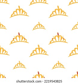 Seamless pattern of golden tiaras on a white backgrounds. Royal decoration. Vector illustration for decor, postcards, print