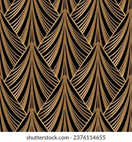 Seamless pattern with golden triangles on black background. Vintage print. Vector pattern.