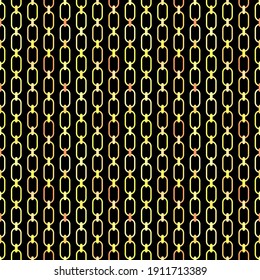 Seamless pattern of golden vertical parallel chains on a black background. Vector illustration eps10. 