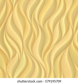 Seamless pattern with golden volumetric waves. Abstract background.