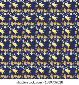 Seamless pattern with golden wildflowers on a blue background. Summer floral background. Vector illustration EPS10